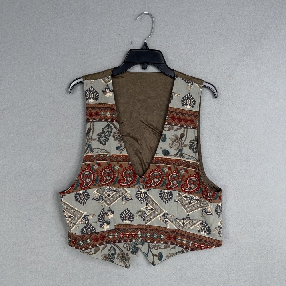 Vintage R.J. Stevens Vest Womens 16 Multicolor Paisley Boho Western 90s